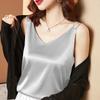 Women's Summer Casual V-Neck Solid Color Silk Sleeveless Loose T-Shirt Tank Tops