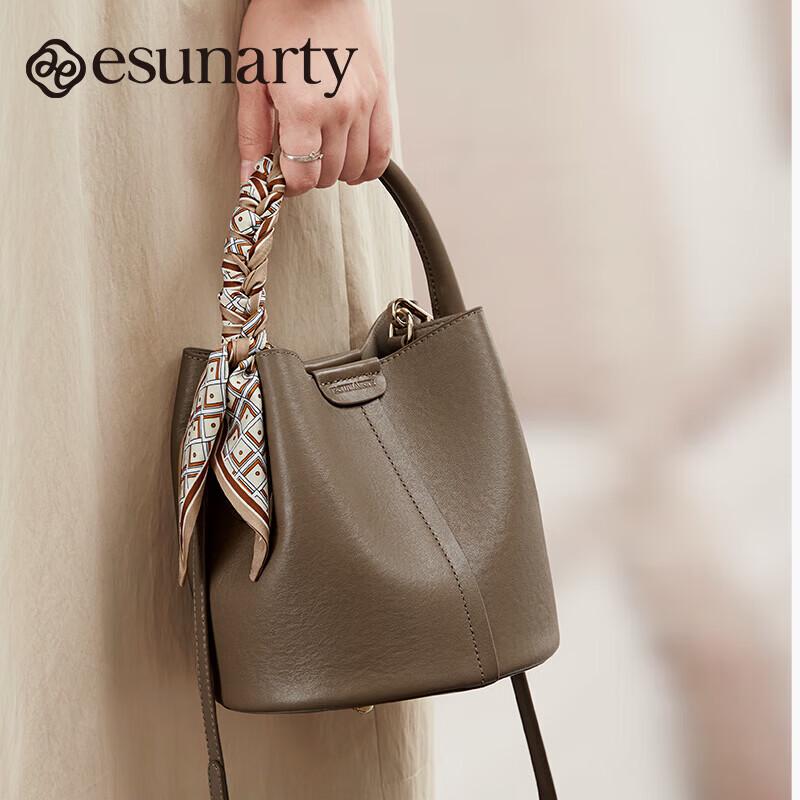 ESUNARTY Women s Genuine Leather Mother-Child Bucket Bag