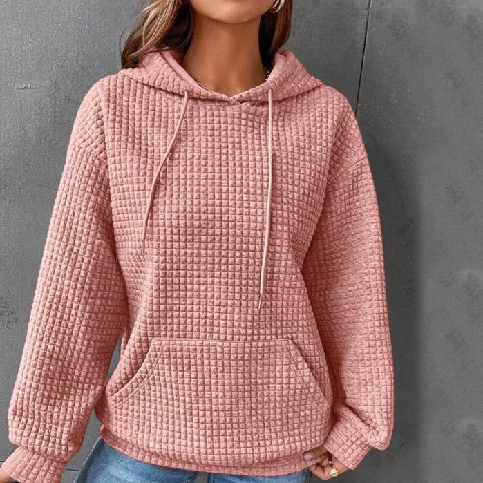 Maglione a maniche lunghe girocollo waffle tinta unita autunnale e invernale Top tinta unita