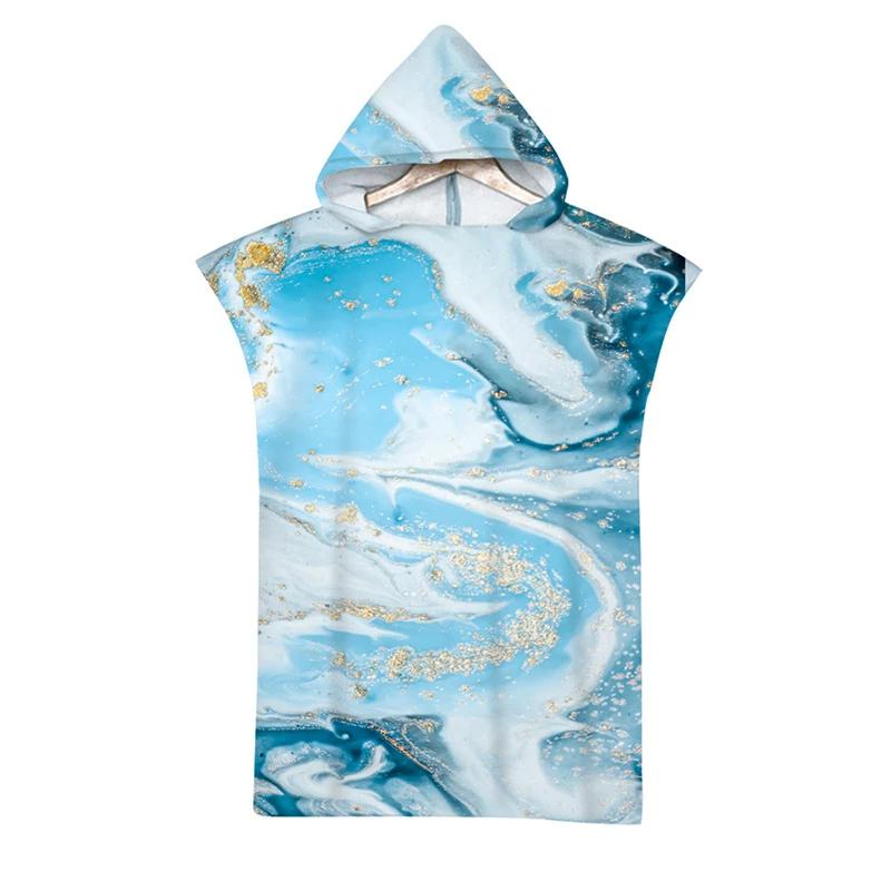 Microfiber Marble Printed Hooded Beach Towel for Boys Girls Adults Soft Quick Dry Swimming Pool Poncho Bath Towel Cloak Bathrobe