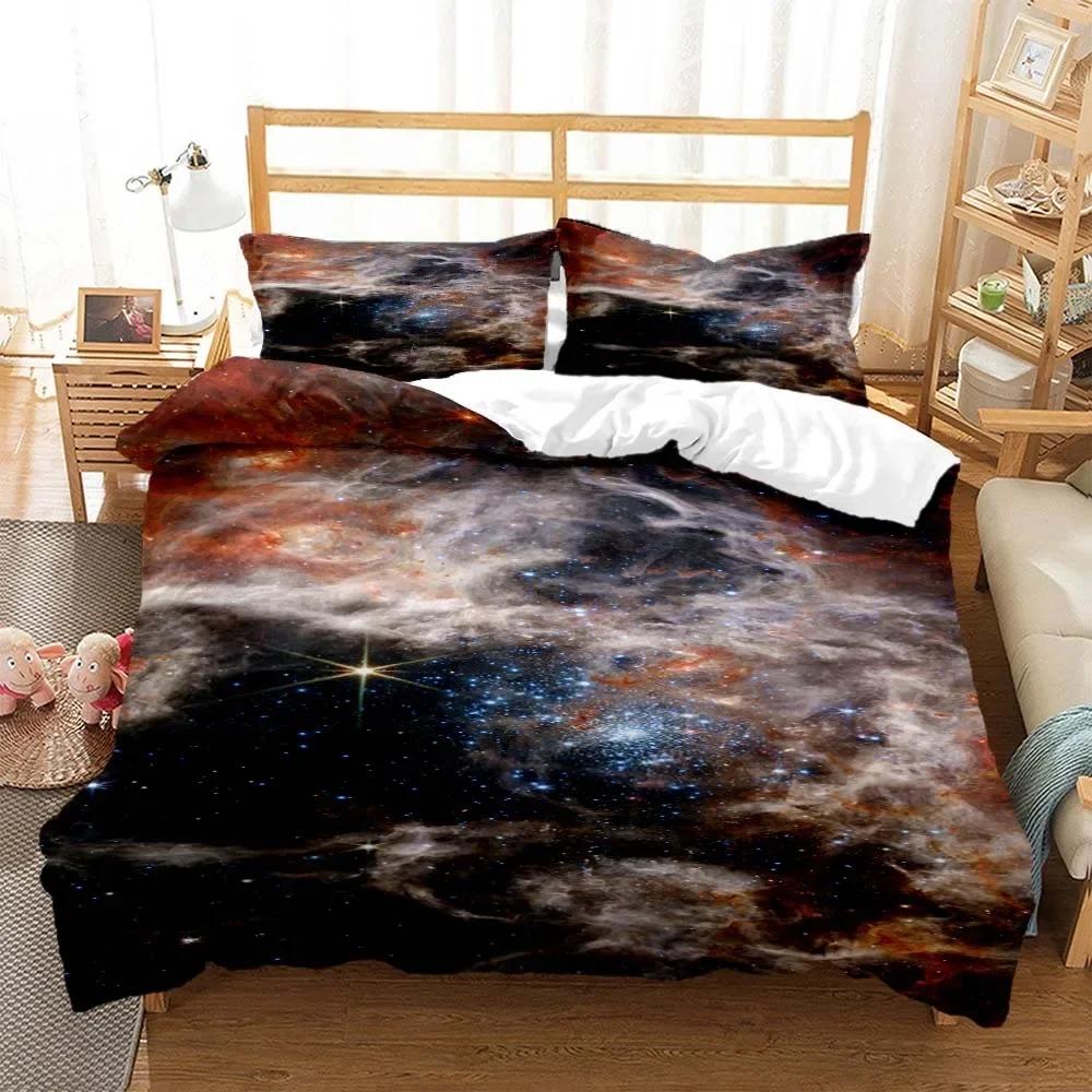 Space Star Bedding Set 2-3Pcs Bedroom Quilt Cover Set Single Double Size Polyester Duvet Cover Pillowcase for Adult Boy Girl