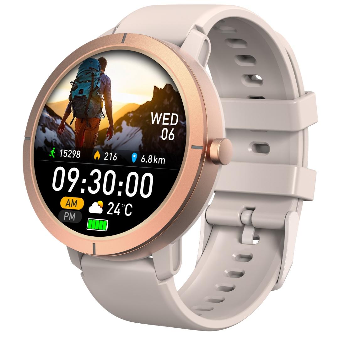 

Спортивний годинник з GPS Rainbuvvy DM76 1.32 дюйма AMOLED Повністю сенсорний BLE5.3 Пилозахищений Смарт-годинник 5ATM Водонепроникний 360mAh Підтримка кількох спортивних режимів silicone strap бежевий