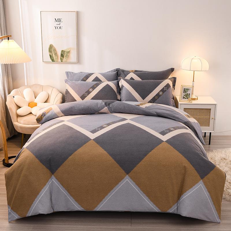 Thickened Cotton Four-piece Set, Pure Cotton Bed Sheet Quilt Cover, Dormitory Three-piece Set, Bedding