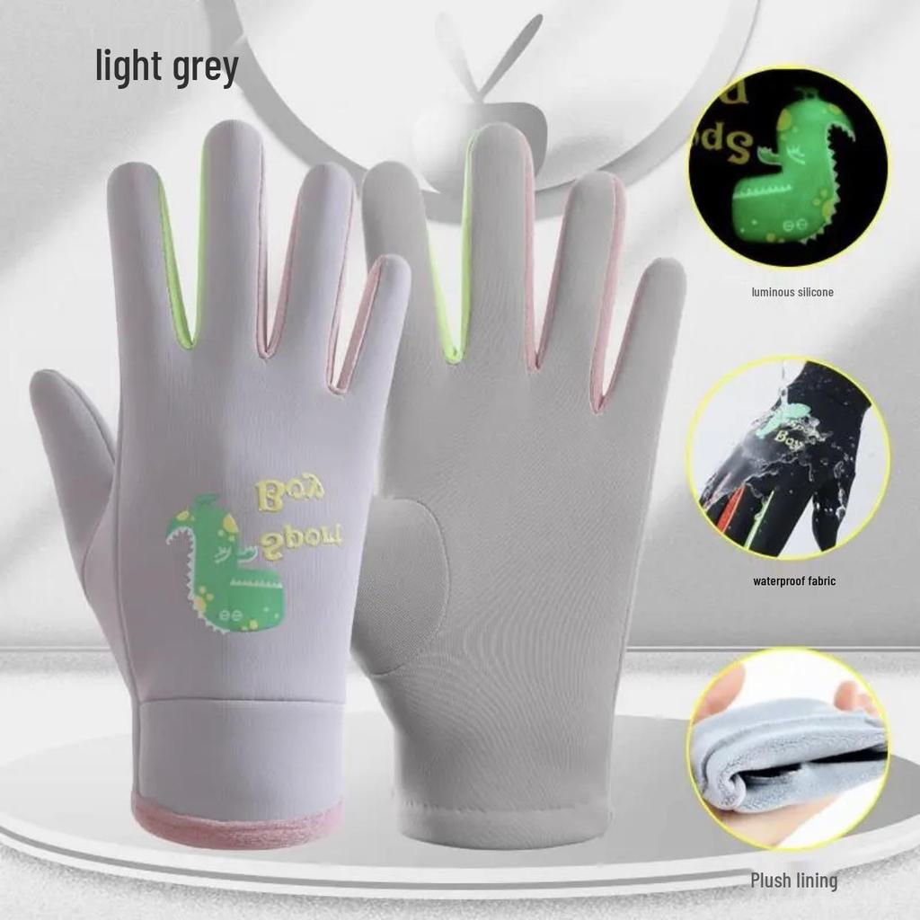 New Autumn & Winter Waterproof Children's Dinosaur Glow Gloves - Plush, Warm, Outdoor Snow Play