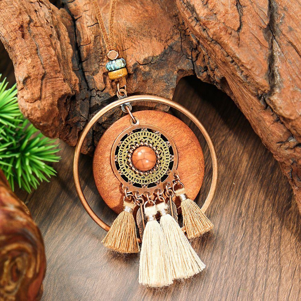 Eleganter Türkis Muschel Anhänger Trendige Braune Anhänger Halsketten Vintage Boho Lange Halskette Schmuck
