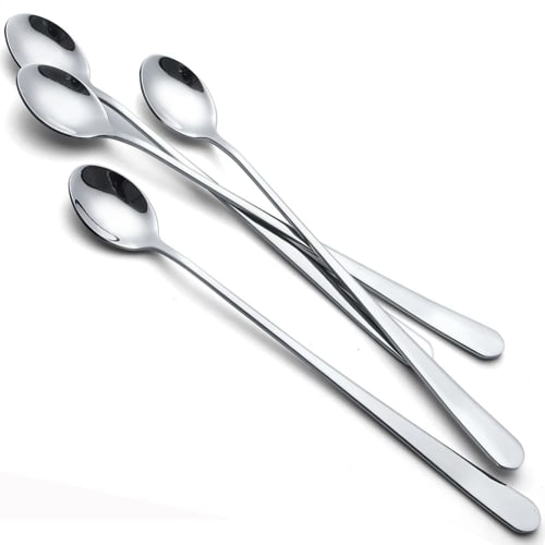 AOOSY Muddler Spoons, Set of 4, 22.7cm, Stainless Steel, for Buffet, Soda, Yogurt, Iced Coffee, Long Spoons, Mirror Finish, for Adults, Kids, and Fami