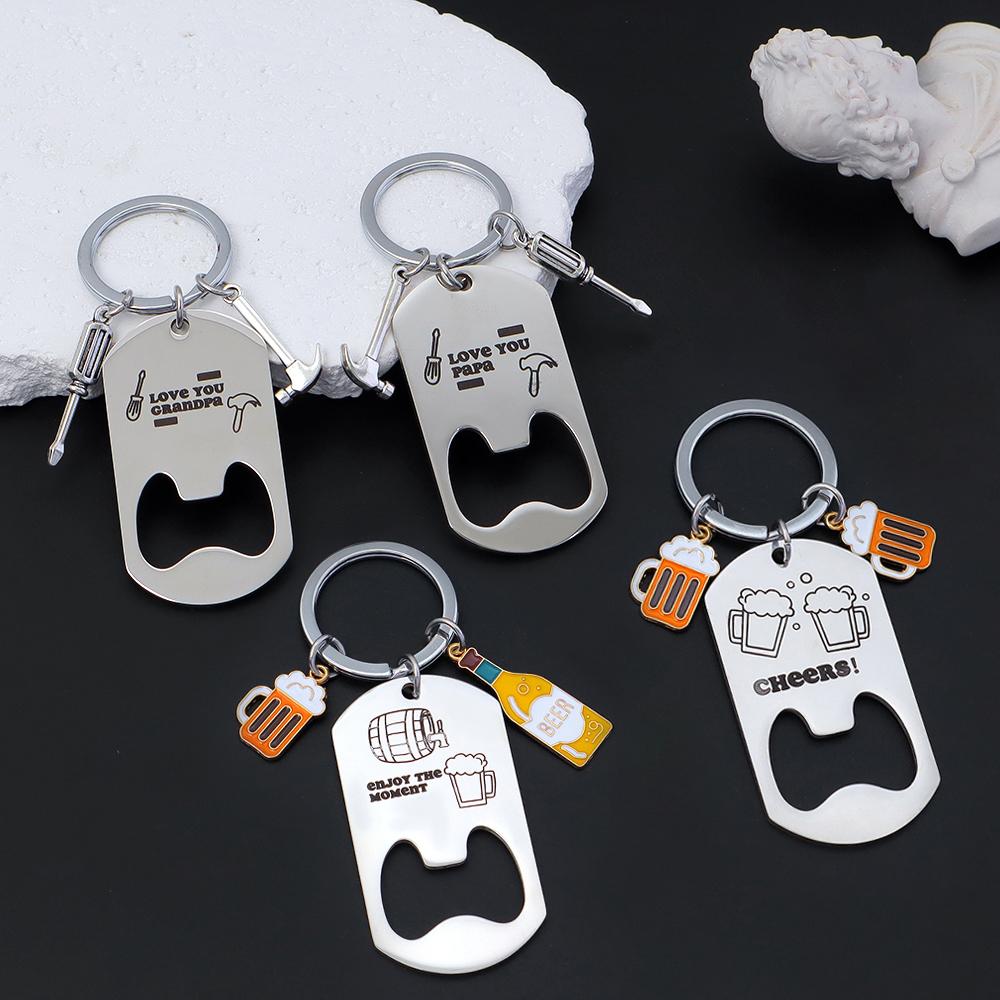Exquisite Stainless Steel Lettering Keychains Creative Beer Bottle Opener Keyring Men Car Trinket Accessories Father's Day Gifts