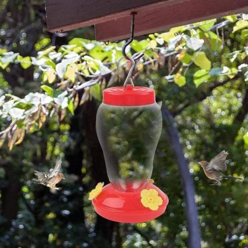 Household Small Pet Plastics Bird Water Feeder Bottle Clear Hanging Hummingbird Feeder for Garden Plastic Flower Iron Hook