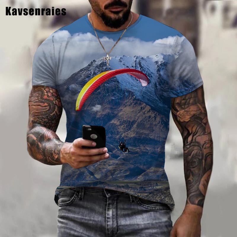 Paragliding Printed 3D T-shirt 2022 Fashion Summer Cool Extreme Sport Streetwear T Shirts Boy Girl Oversized Tops