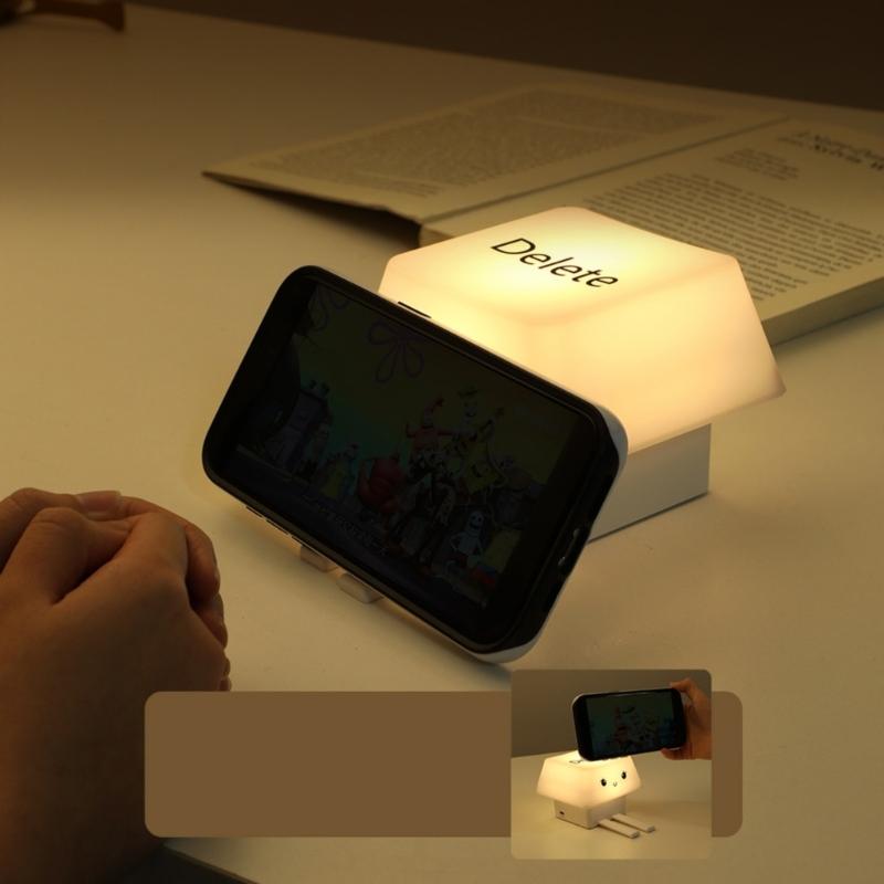 Multifunctional USB Charged Deletes Keycap Night Light Builts In Smartphone Stand 1200mAh Battery Adjustable Illumination