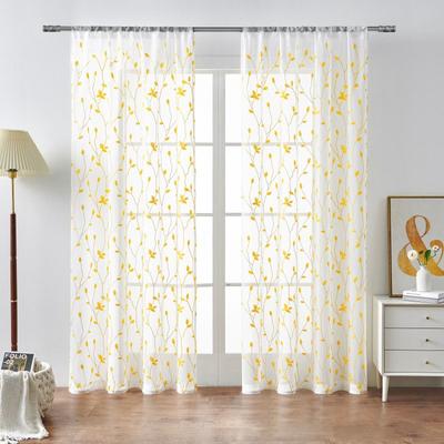 Cortinas Traslúcidas con Estampado Floral - Bufanda Voile Transparente para Balcón, Mirador, Sala de Estar, Divisor de Ambientes y Privacidad