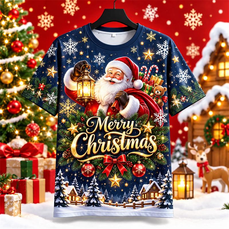 Santa Gingerbread Man Graphic Christmas T Shirt Men Women 3D Print Fashion Xmas Graphic Tee Unisex Holiday Casual Tops Hot Sale