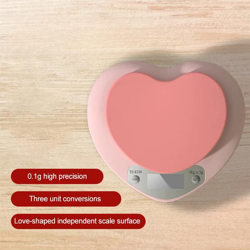 Wielofunkcyjna Kuchenna Waga do Pieczenia Różowa w Kształcie Serca Przenośna Wysokoprecyzyjna Waga Cyfrowa 5kg/1g 2kg/0.1g Elektroniczna Waga LCD
