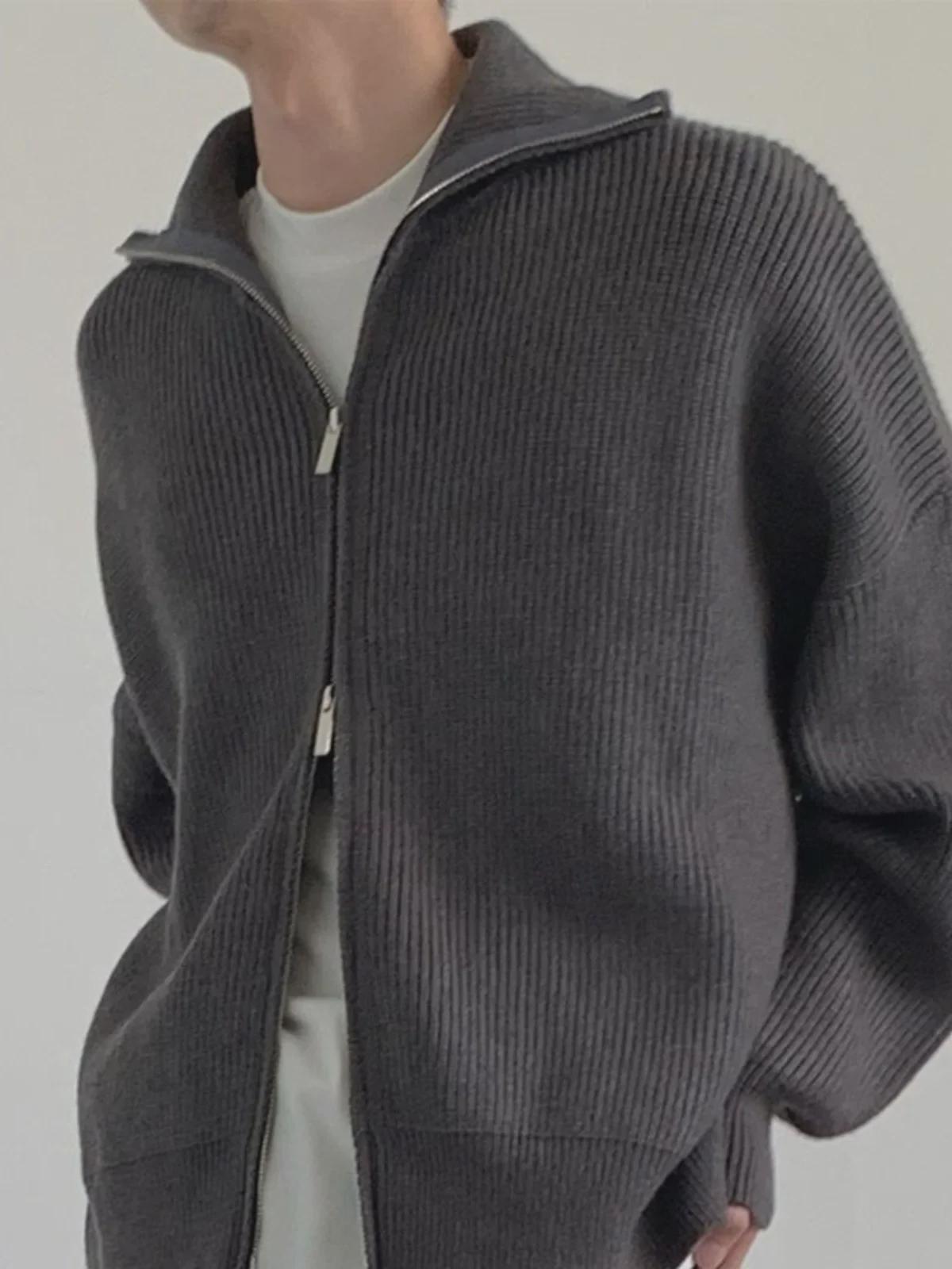Мужской японский ретро-кардиган на молнии - свитер свободной вязки на веснуосень XL серый 2556₽