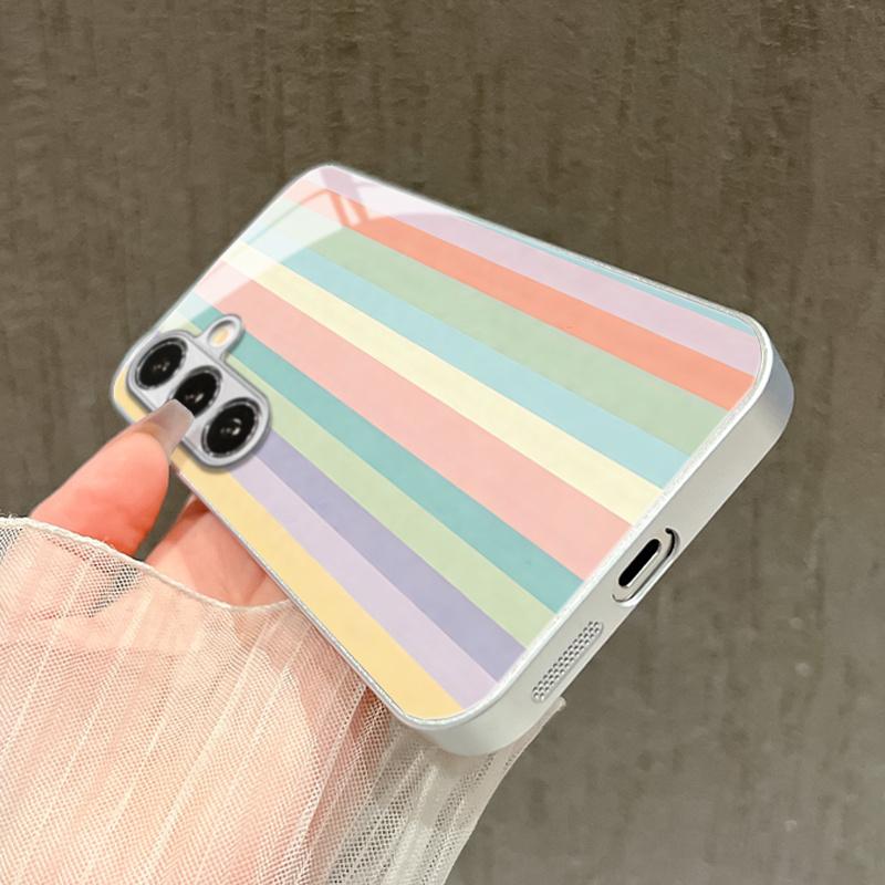 Simple colored striped pattern glass phone case suitable for Samsung GalaxyS26 S25 S24 S23 S22 S21 S20FE Ultra Plus anti scratch