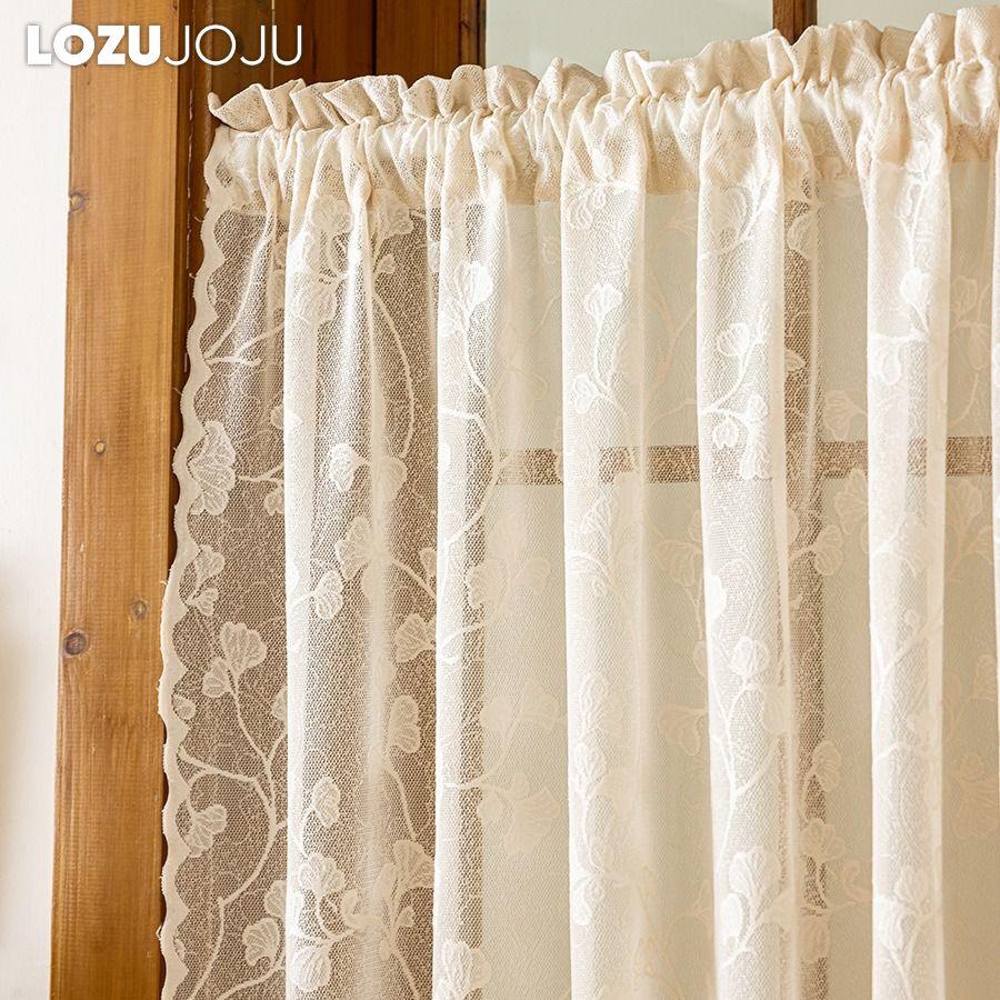 1PC LOZUJOJU French Rococo Style Sheer Curtain Pastoral Style Lace Half Curtain Door Curtain for Living Room Kitchen Cupboard Window Home Decor