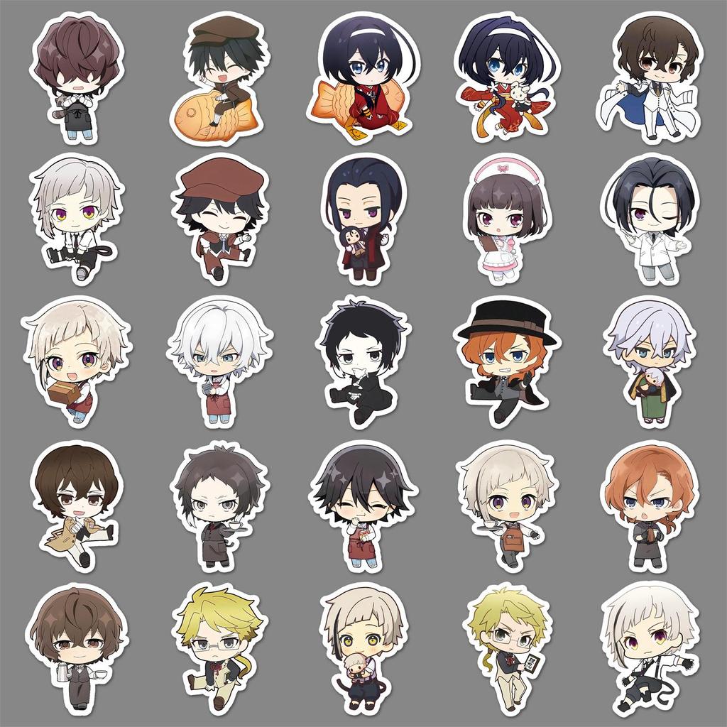 51pcs Chibi Bungo Stray Dogs Stickers - Japanese Anime Characters Collection (Akutagawa Ryunosuke, Mafia Guka) with Storage Box for DIY Decor