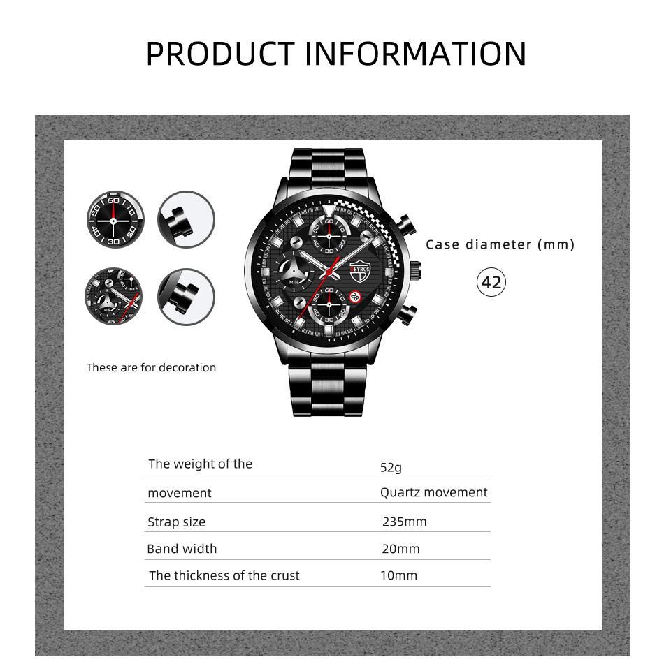 Trendy Brand Business Men's Watch Luxury Sports Men's Calendar Watch Student Sports Watch Stainless Steel Watch Quartz Watch