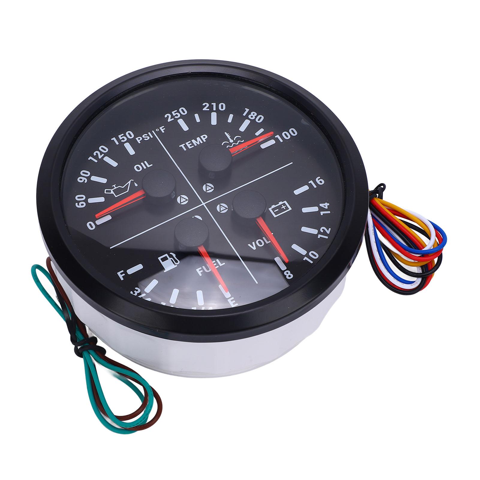 

110mm 4 3 8in 4 in 1 Multifunction Gauge DC 12V 0 150PSI Oil Pressure Fuel Level 100 250 Fahrenheit Water Temp 8 16V CXA015B