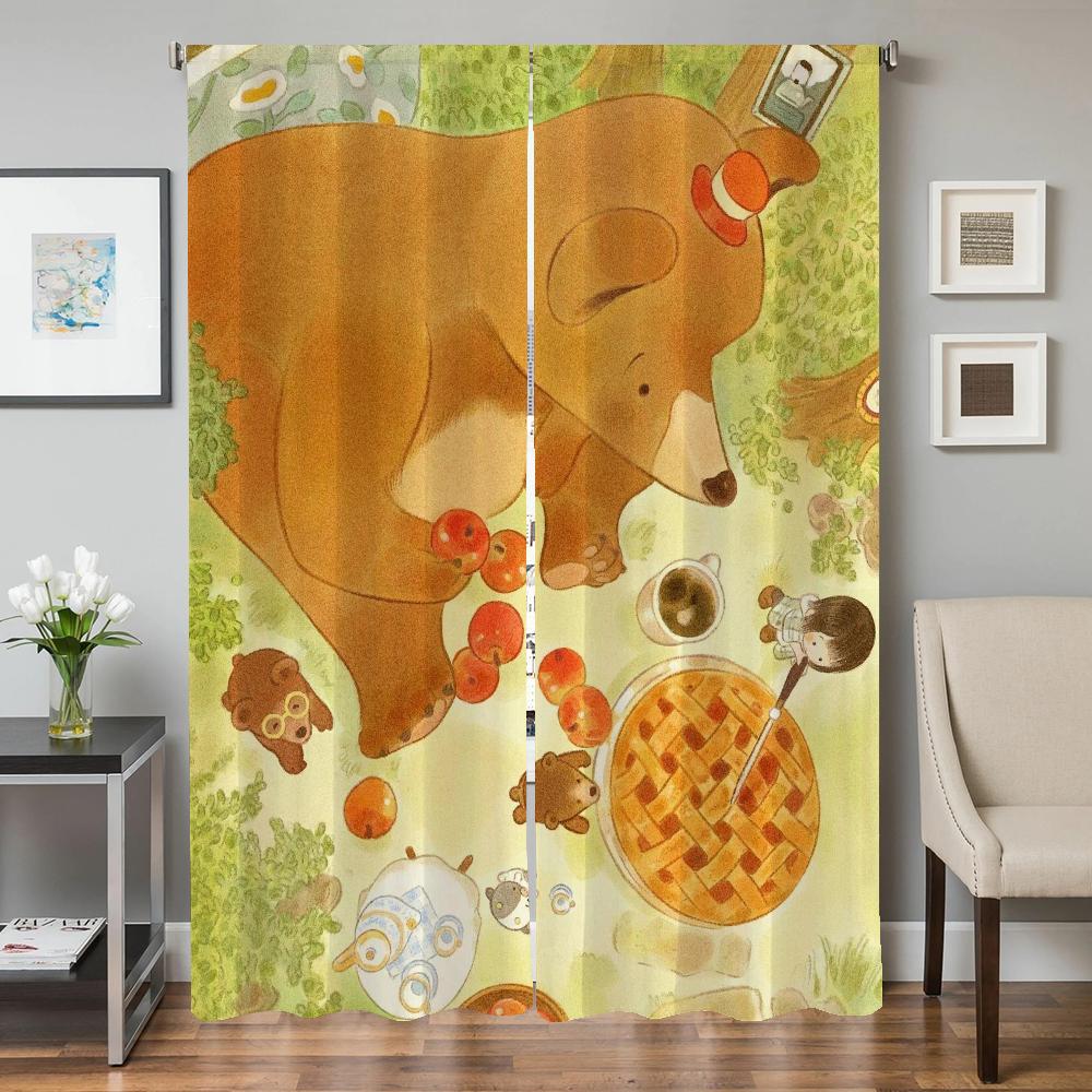 

Window Kitchen Curtains for Living Room 2 Pieces Blackout Curtains Door Curtain Bears and Girls Partition Bedroom Decoration W50xH70cmx2pcs-CL