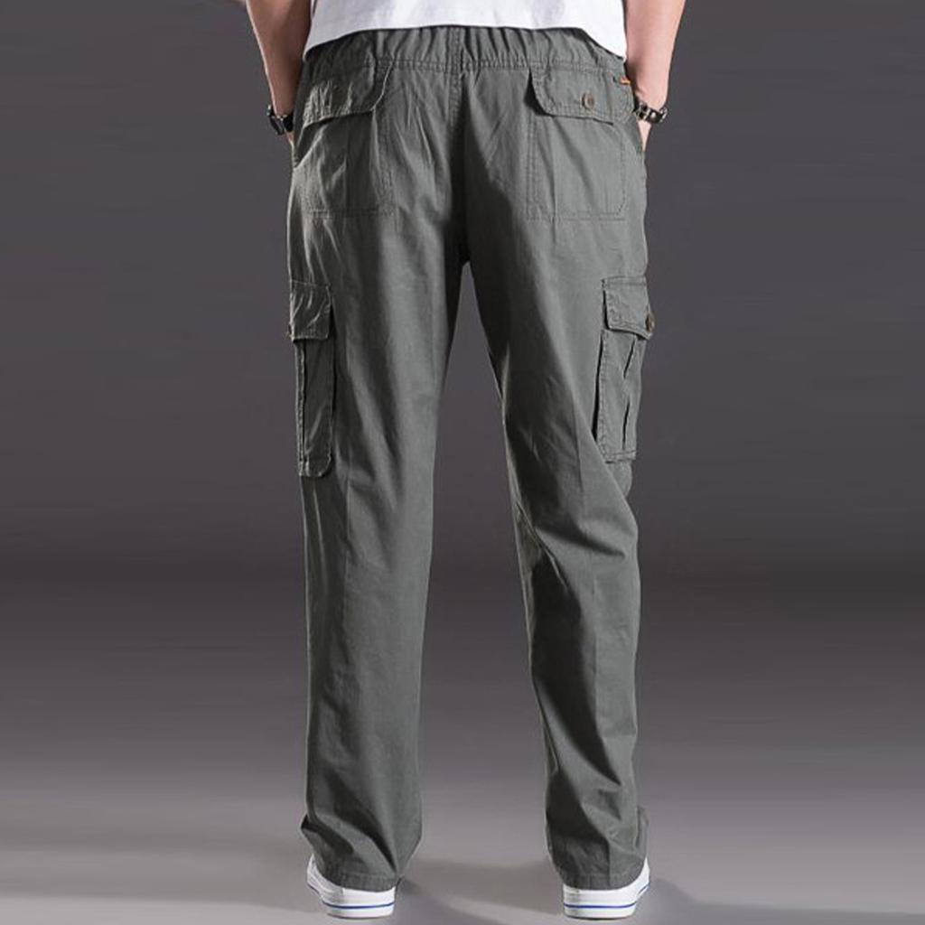 Men's Lightweight Cargo Pants with Multi-Pockets, Relaxed Fit, Elastic Waist, Breathable Fabric, Black