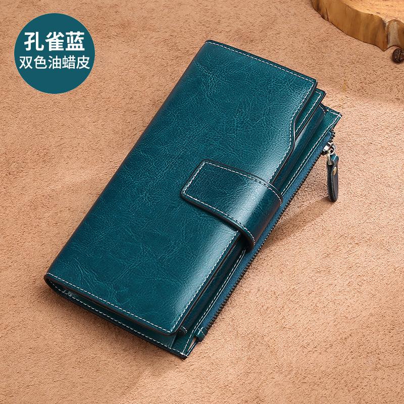 

Женский кошелек из натуральной кожи, длинный стиль, корейский вощеный коровяк, многокарточный держатель, кошелек