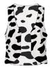Women Western Cowgirl Halloween Masquerade Party Costume Cow-spot Print Flannel Vest V Neck Open Front Sleeveless Tank Top