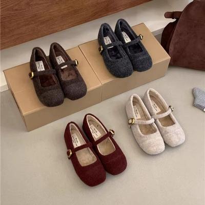 Fairy Foreign Style Fluffy Shoes Female Winter Wear French Evening Temperament Women Velvet Mary Jane Single Shoes Flat Cotton Shoes