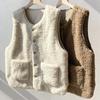 Autumn Winter Women Double-sided Wear Vests Button Waistcoat Lamb Hair Thermal Warm Thick Fleece Sleeveless Jacket Ladies Coats