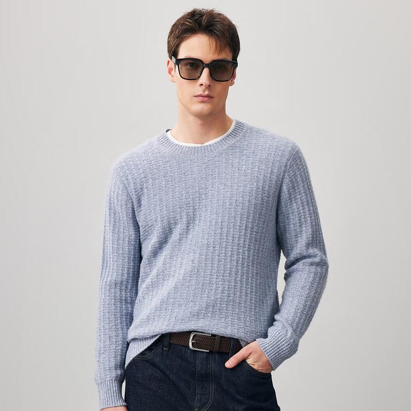 Komong Boca Men's Thickened 100% Cashmere Round Neck Knit Sweater