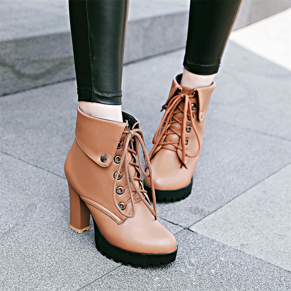 Fashion 2025 Winter New High-Heeled Coarse Heel Platform Ankle Boots Frenulum Waterproof Thick Bottom White Women Ankle Boties Zapatos