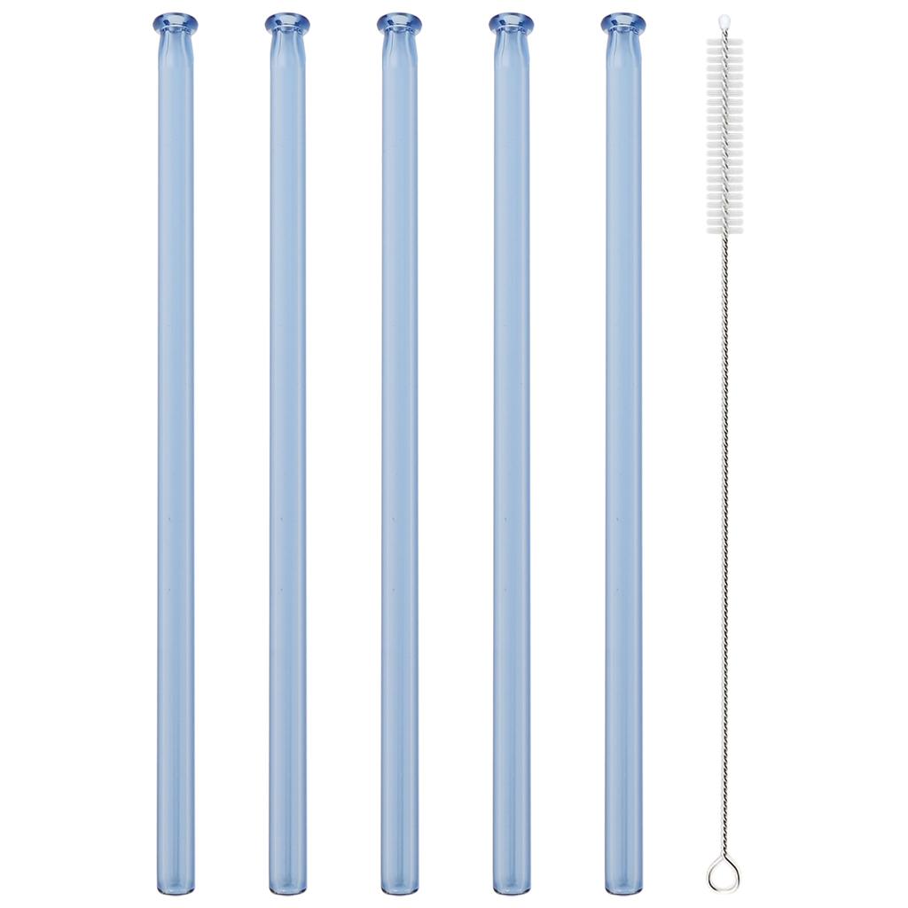 5pcs High Borosilicate Glass Straw Sets Colorful Straight Glass Straw Milk Tea Juice Cocktail Straw with Brush Bar Accessories