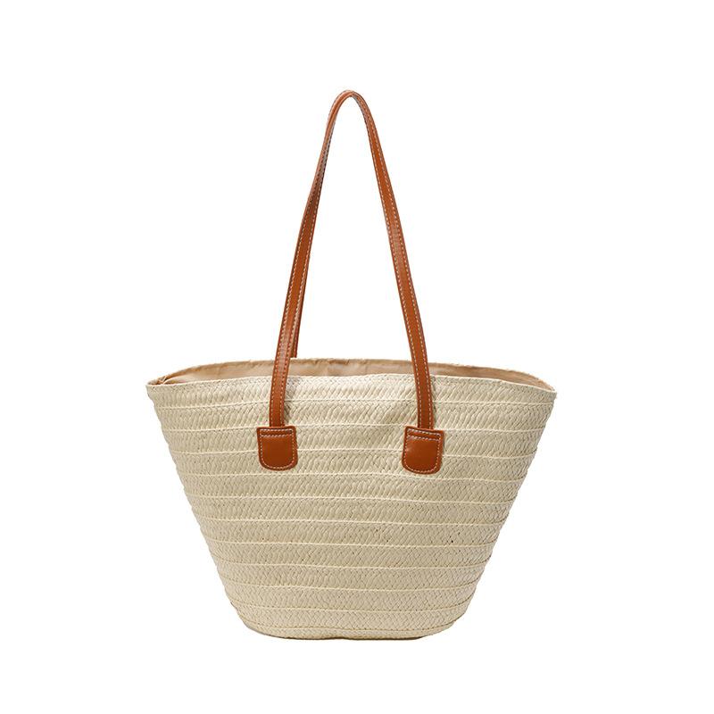 New Versatile Simple and Fashionable Straw Woven Bag Large Capacity Shoulder Bag Handbag Retro Beach Bag Women's Bag Knitting