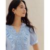 INMAN French Hollow Lace V-Neck Puff Sleeve Dress