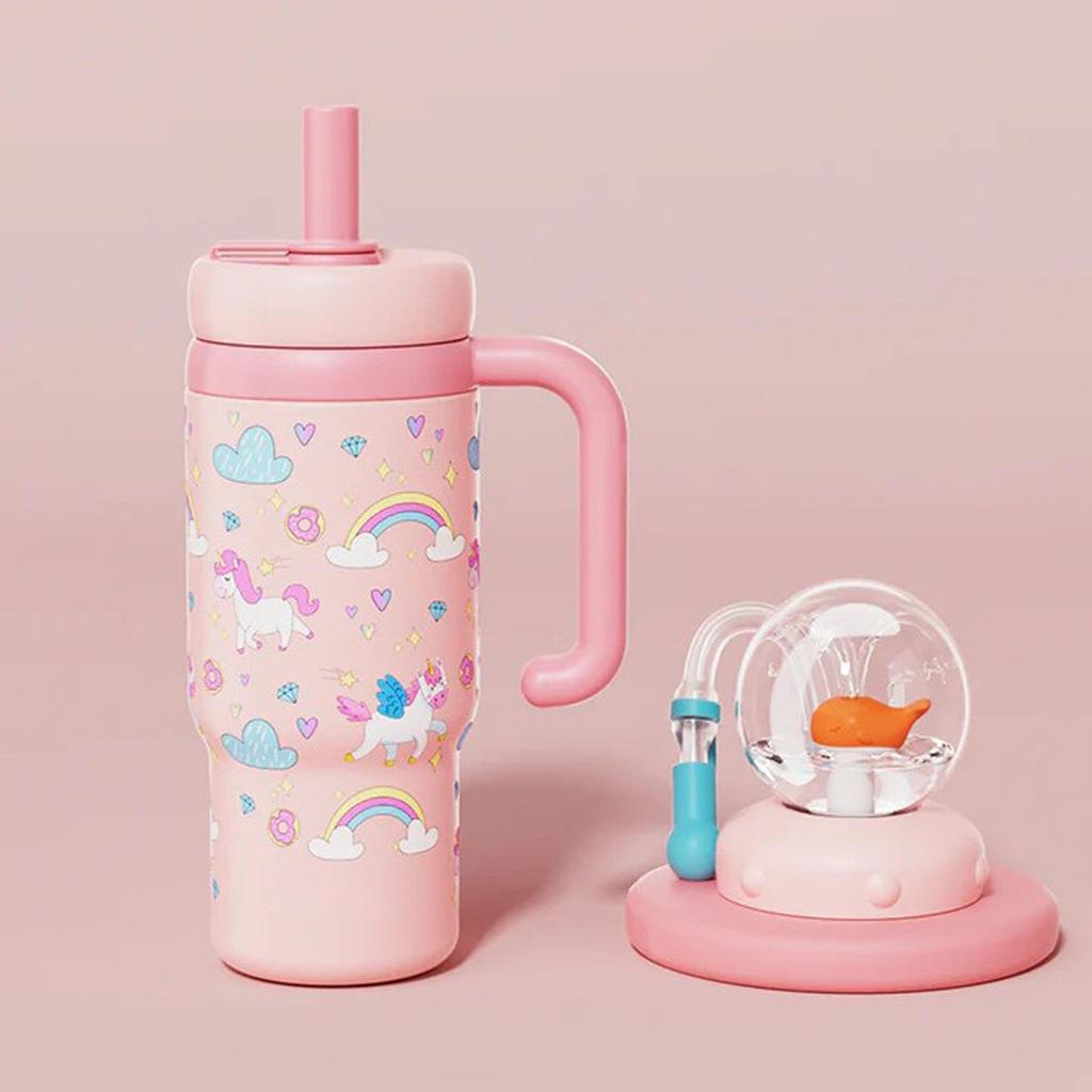 Drinking Cup With Whale Squirt, 24Oz Whale Cup Water Bottle, Stainless Steel Whale Spray Sippy Cup, Leak Proof Weighted Straw Cup For Kids