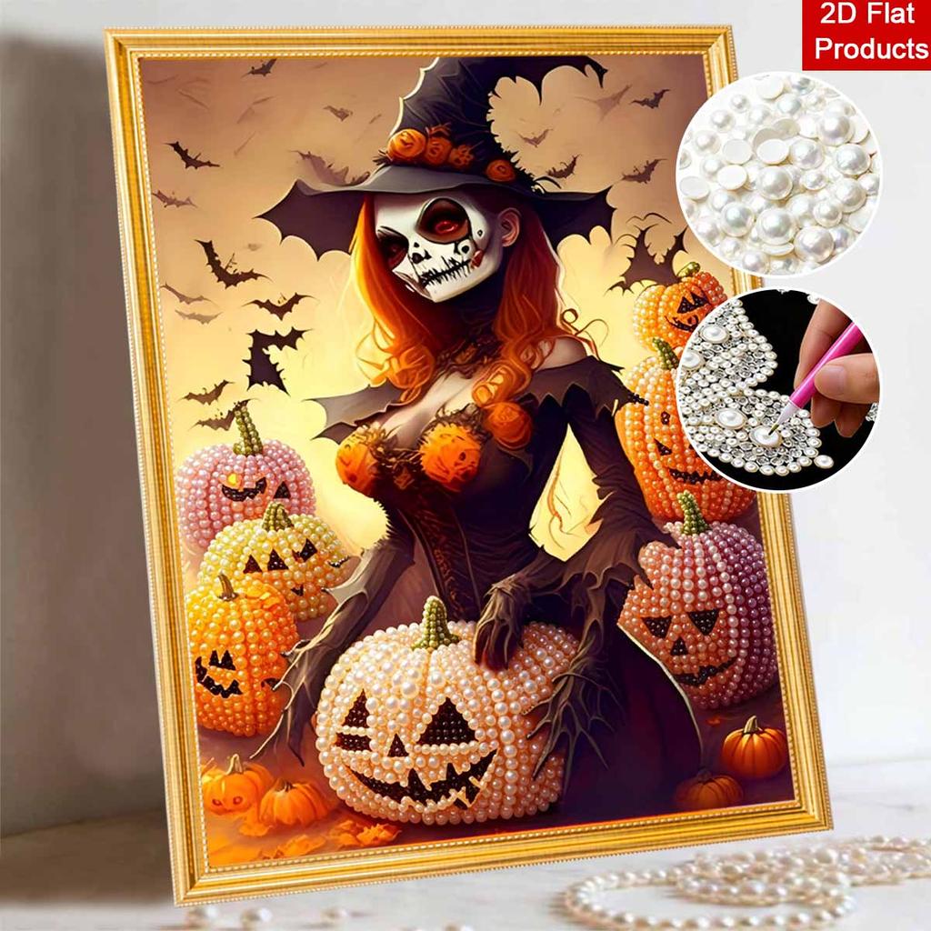 Halloween Witch Pumpkin Pearl Painting Art Full Pearl Handmade Diy Home Decorations