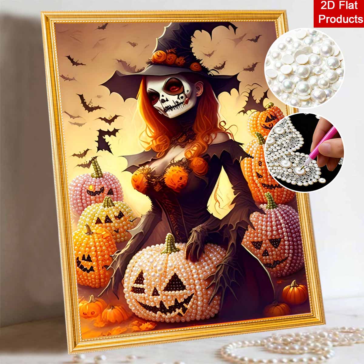 Halloween witch pumpkin pearl painting art full pearl handmade diy home decorations 30x40