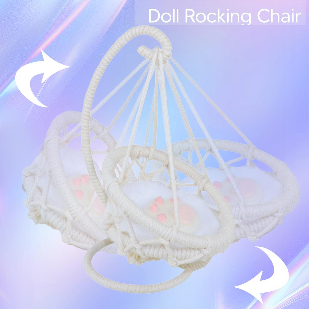 24cm Handwoven Doll Swing Chair Cotton Baby Hanging Bed Kids Playground Swing Chair Soft Doll Cradle for Girls