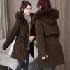 Parker New Women's Korean Style Mid-length Slim Cotton Coat Winter Plus Velvet Large Fur Collar Coat for Women