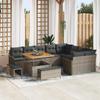 12-piece Garden Sofa Set with Grey Poly Rattan Acacia Cushions, 2-seater Garden Sofa with Storage 3364248