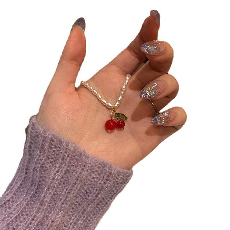 Summer Gentle Pearl Cherry Necklace Women'S Light Luxury Niche Temperament Neck Chain Sweet And Fresh Collarbone Chain