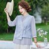 TUCANO Women's Elegant Chinese Style Faux Two-Piece Mid-Sleeve Top