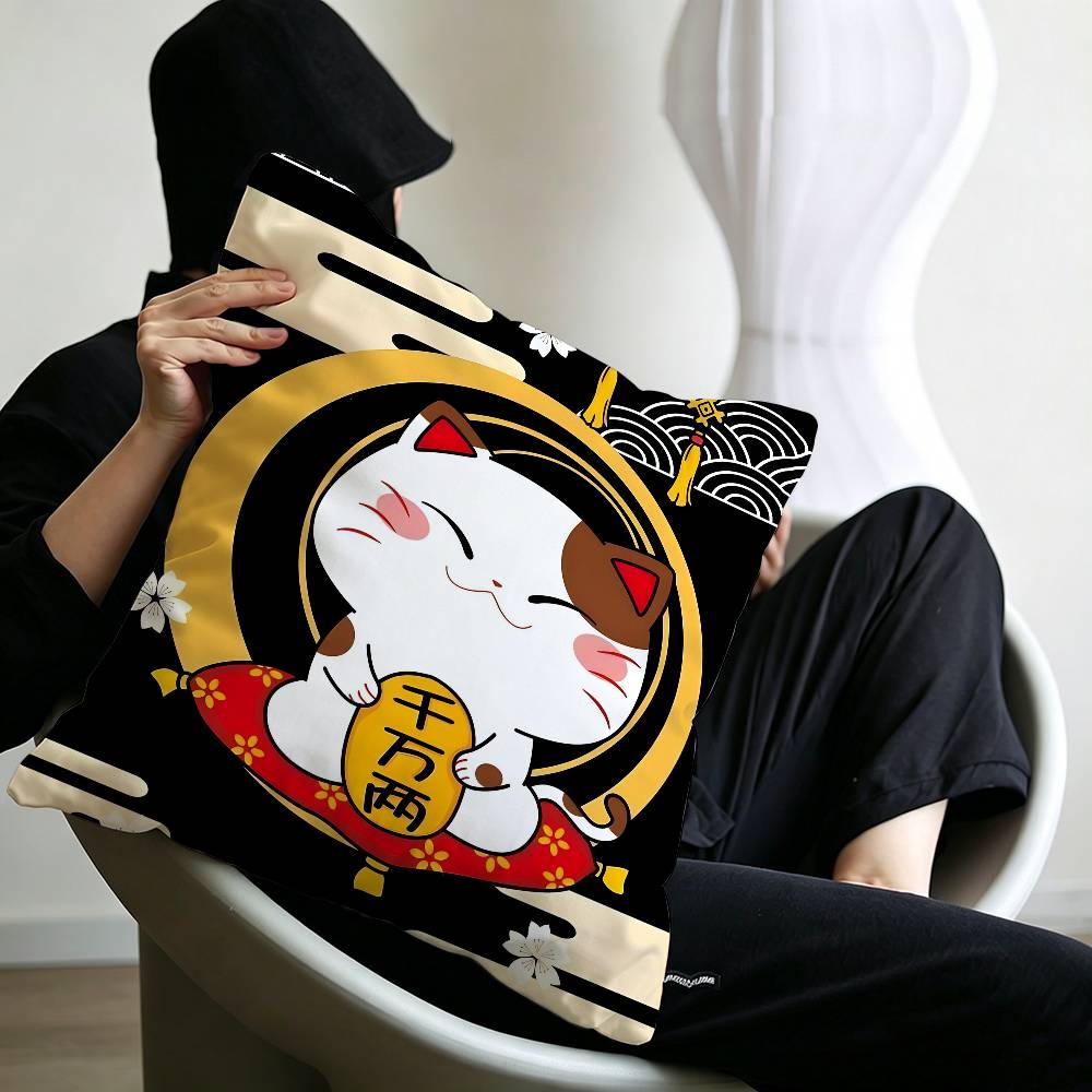 Maneki Neko Rich Luck Money Cat Personalized Pillow Cover Kids Bedroom Wild Party Decor Pillowcase kid Birthday shower Gift