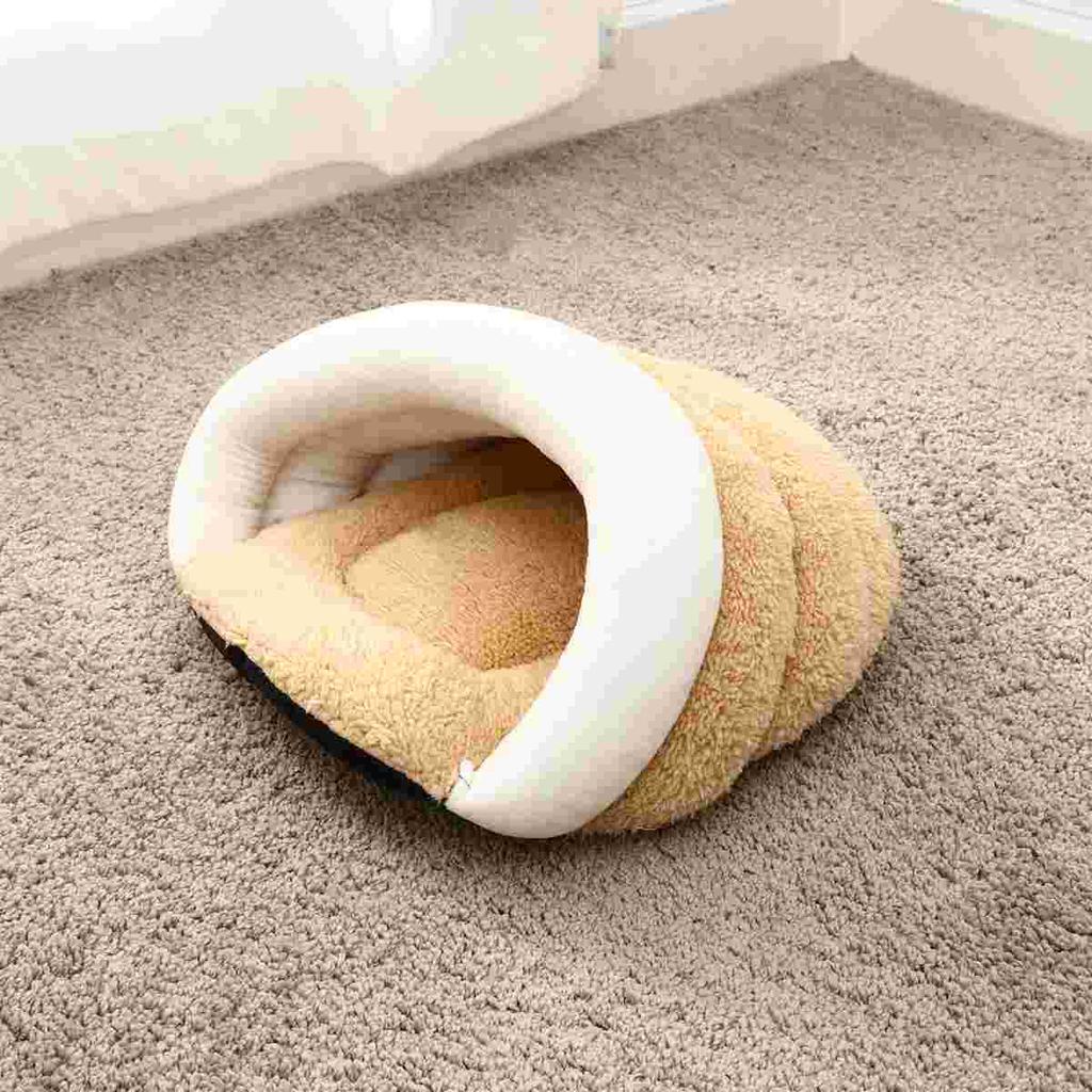 Adorable Sleep Pad Winter Warm Pet Nest Bed Pet Supplies Creative Cat Sleeping Nest (Beige, Size S, Without Ear Style)