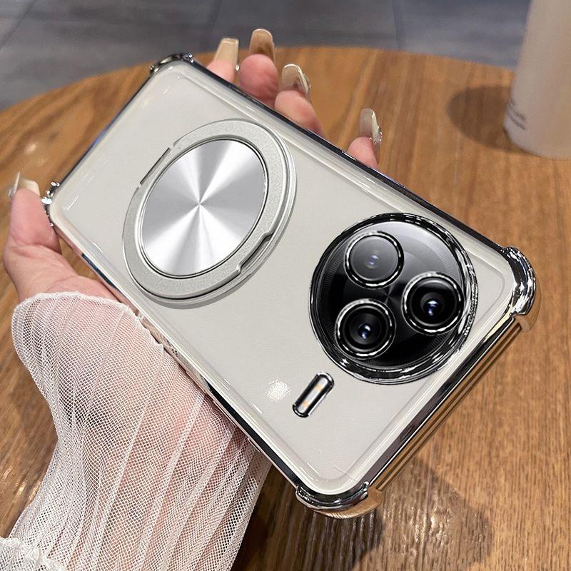 For MI POCO F7 Ultra F7 Pro Case Transparent Electroplating 360° Rotating Bracket TPU Anti-fall Cover For POCO F7 Pro Ultra