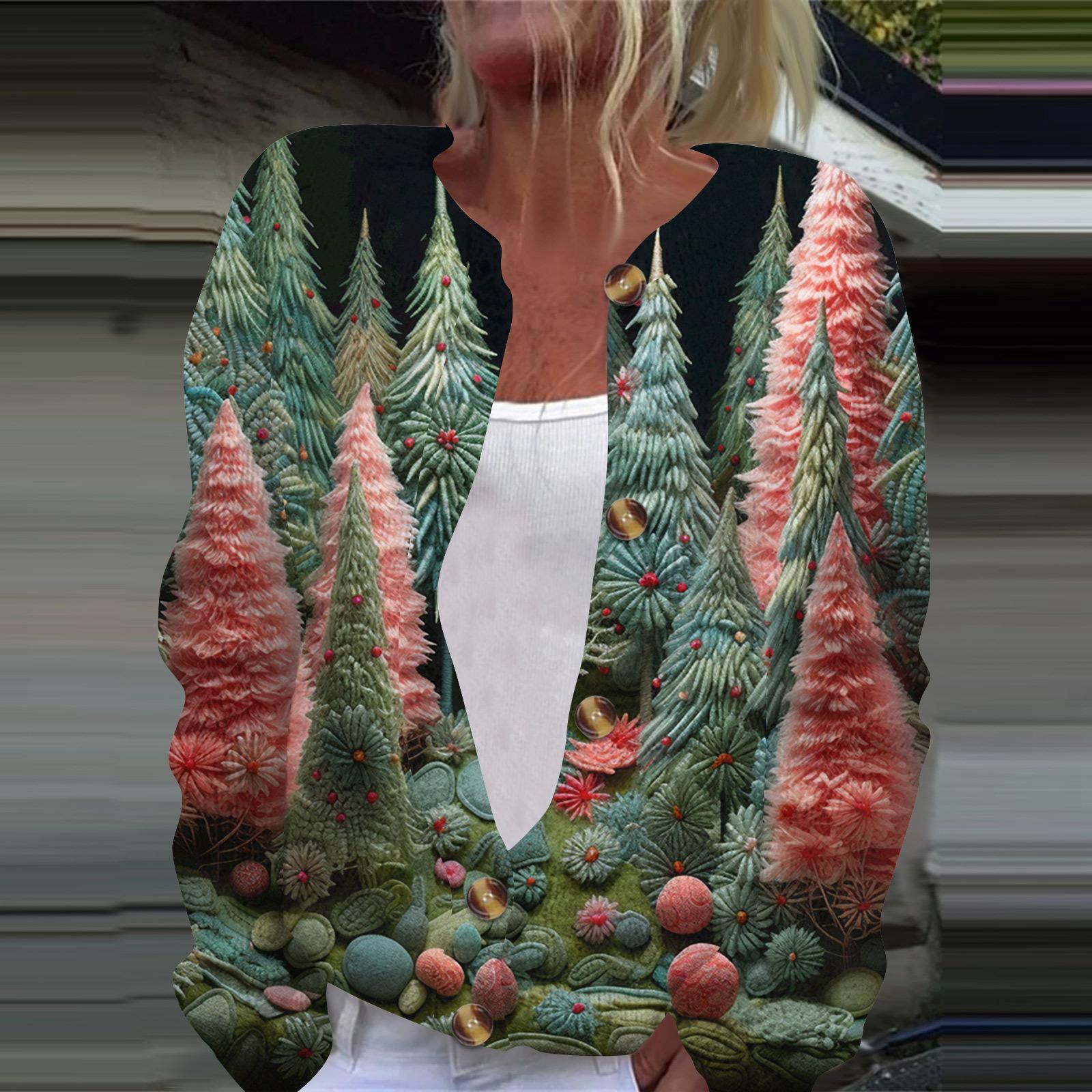 

Женская модная принтованная куртка с длинным рукавом и вязанным кардиганом на пуговицах XXL