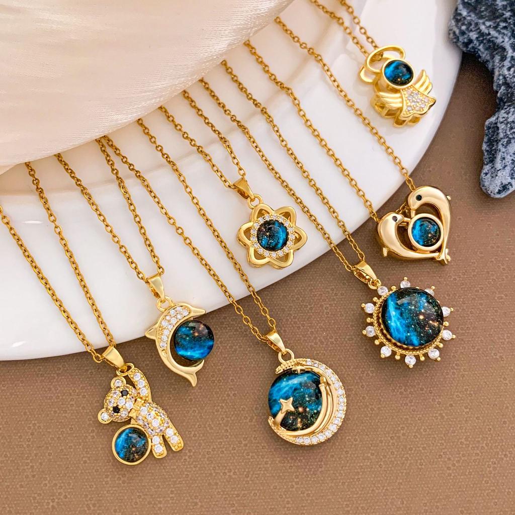 Necklace popular hot sale azure blue starry sky necklace accessories women's light luxury high sense hot sale planet versatile titanium steel necklace