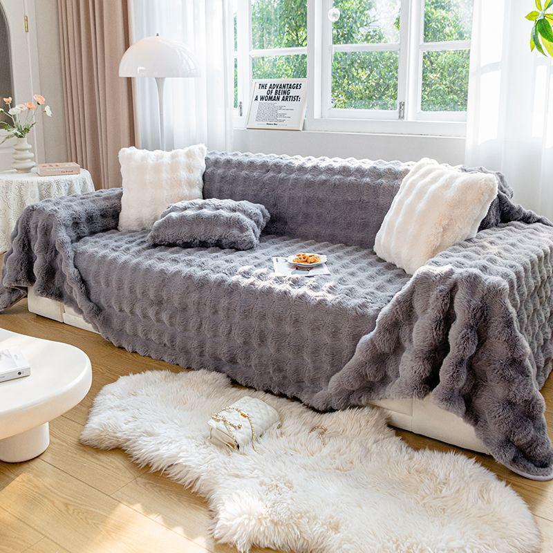 Thickened Silky Rabbit Fur Sofa Cover & Cushion Blanket