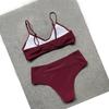 Solid Color Sexy Crossover Soft Cup Bikini - European and American Style Women's Swimwear