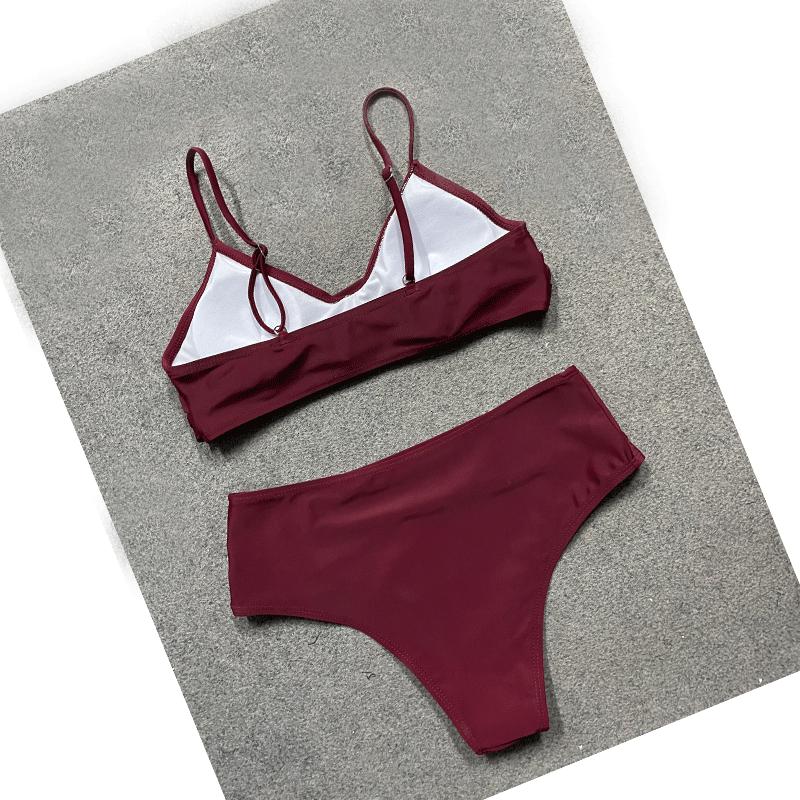 Solid Color Sexy Crossover Soft Cup Bikini - European and American Style Women's Swimwear